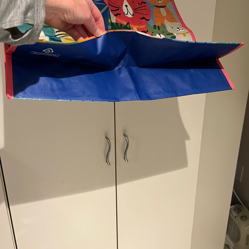 Colorful Large Kitty CATS Pattern Reusable Tote Bag - Pink Handles Cat lovers!! - Picture 3 of 7